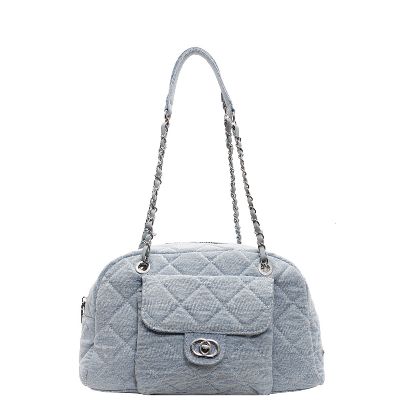 Boston Bag, new retro denim bag, Chanel-style diamond-shaped chain tote large bag, women's large capacity bag, underarm Item Picture