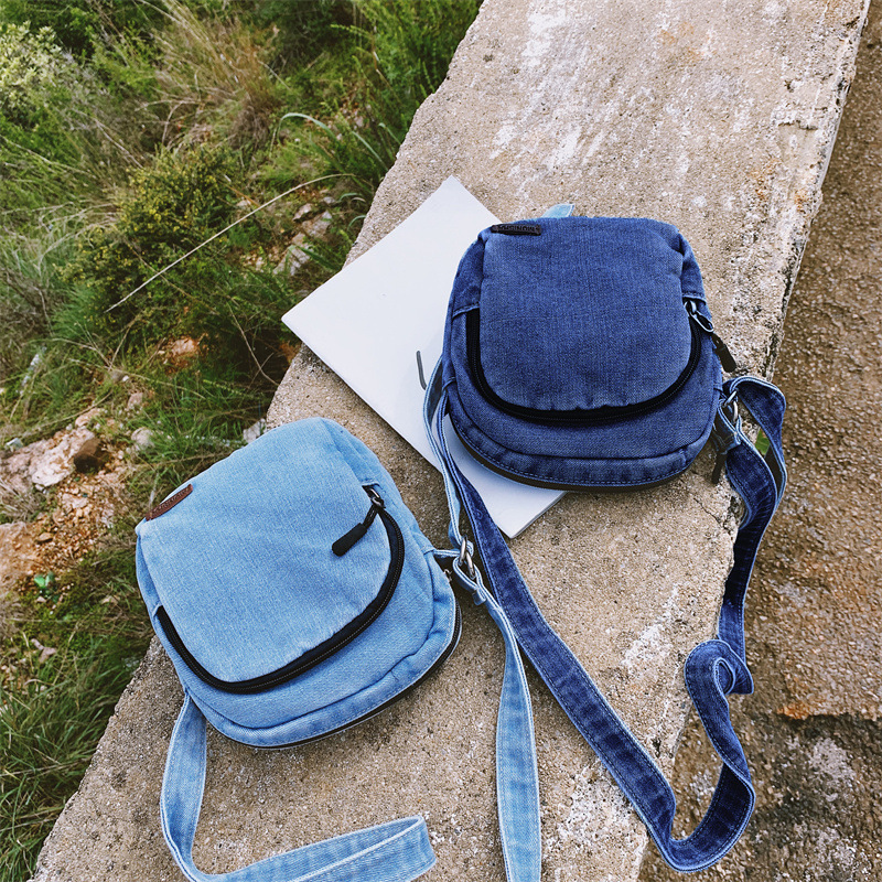 Canvas crossbody bag, women's retro ins denim student small backpack, summer mobile phone bag, casual single-shoulder small bag Specification drawing