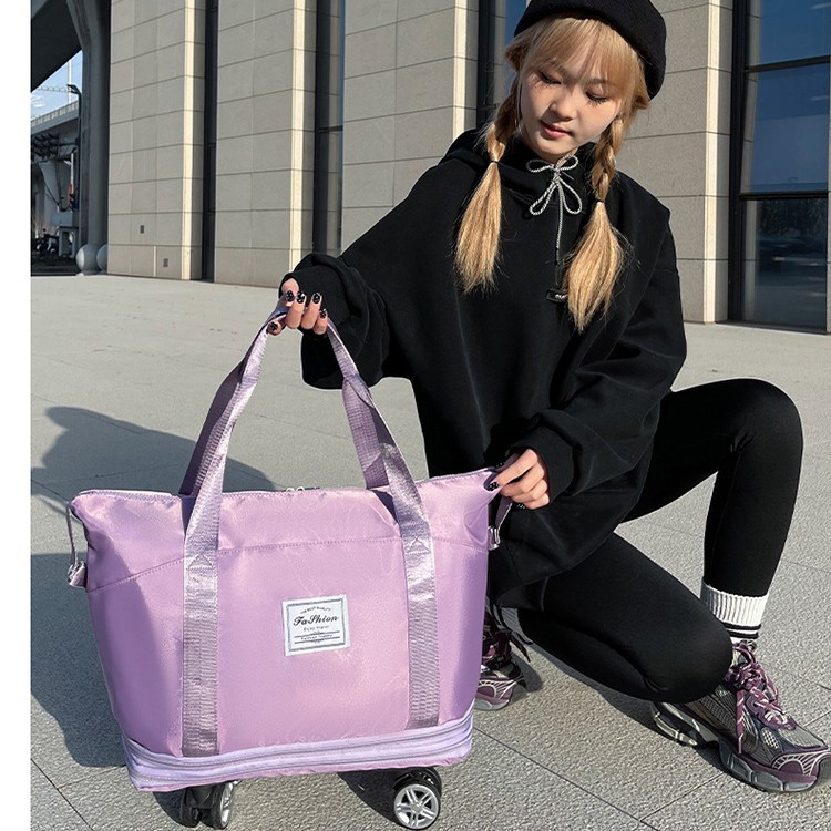 New swivel wheel travel bag, large-capacity hand-held luggage bag, dirt-resistant and durable for going out, three-pocket fitness bag Specification drawing