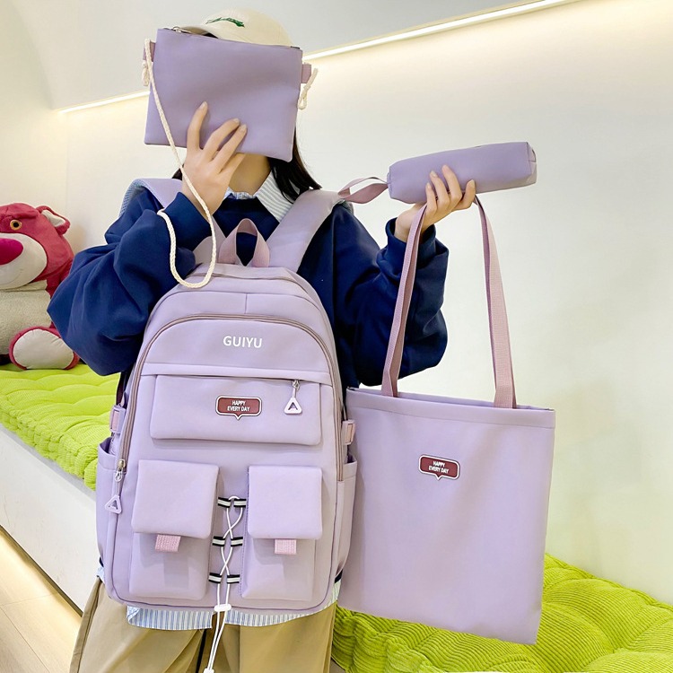 A simple and large-capacity backpack for junior high school students, a trendy four-piece backpack with high appearance standards, and a schoolbag for girls Application Scenario