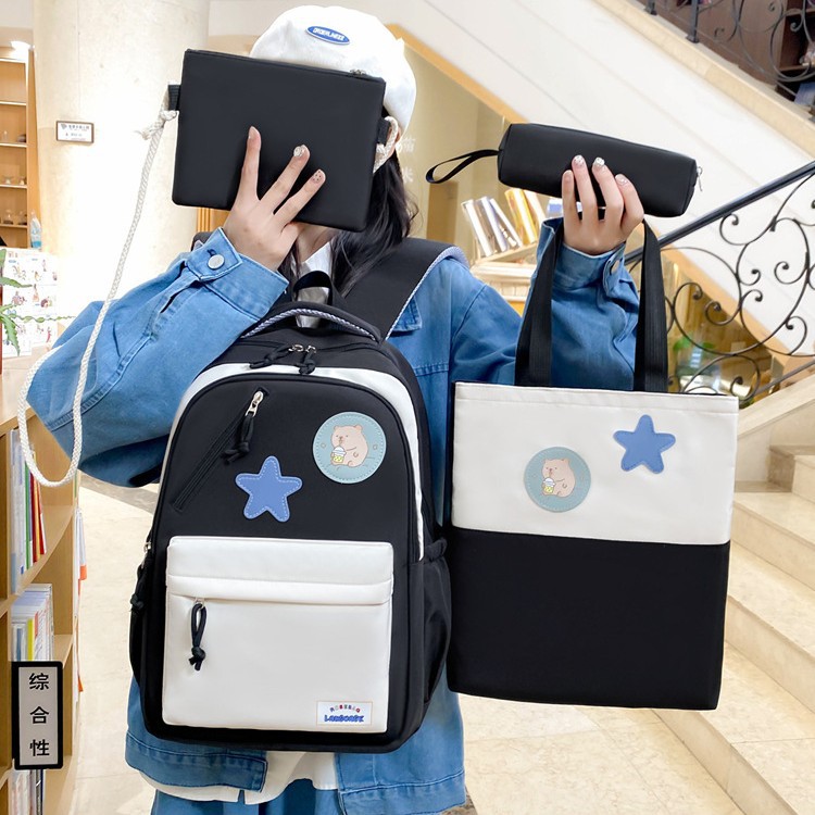 Cross-border schoolbag for girls, Korean style color-blocking and fresh, high school and college student backpack, campus Instagram style simple backpack for girls Application Scenario