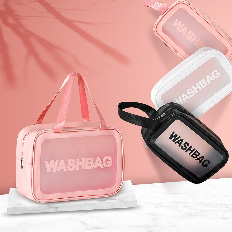 Three-piece matte toiletry bag set, PVC waterproof hand-held, large-capacity business trip and travel makeup and bathroom storage bag full figure