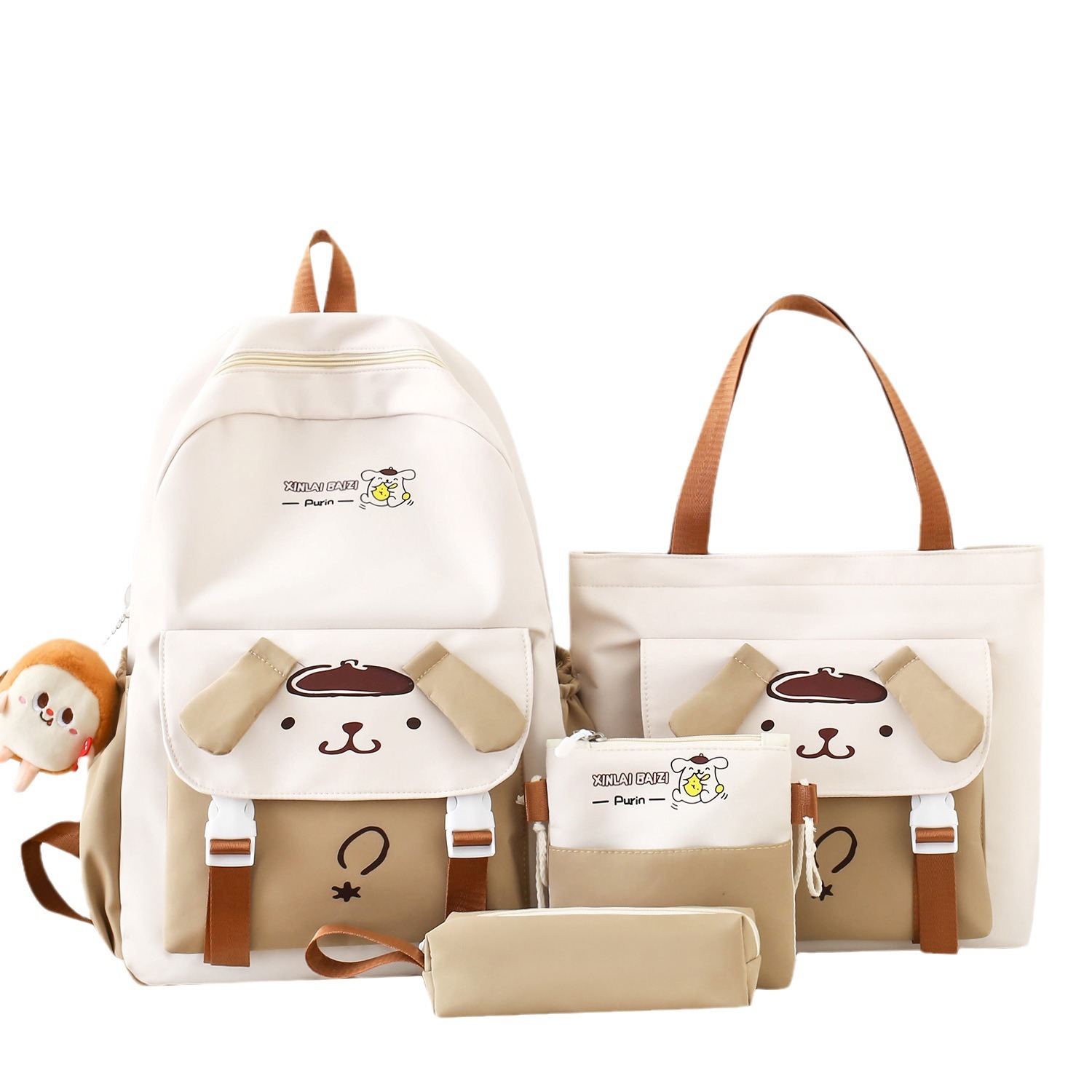New cartoon cute student schoolbag four-piece set, trendy and fashionable color-blocking backpack, large-capacity casual backpack for women Item Picture