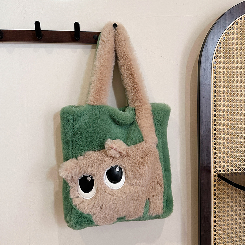 New cute cat tote bags, commuter plush bags, women's single-shoulder bags and girls' small crossbody bags for winter 2024 Specification drawing