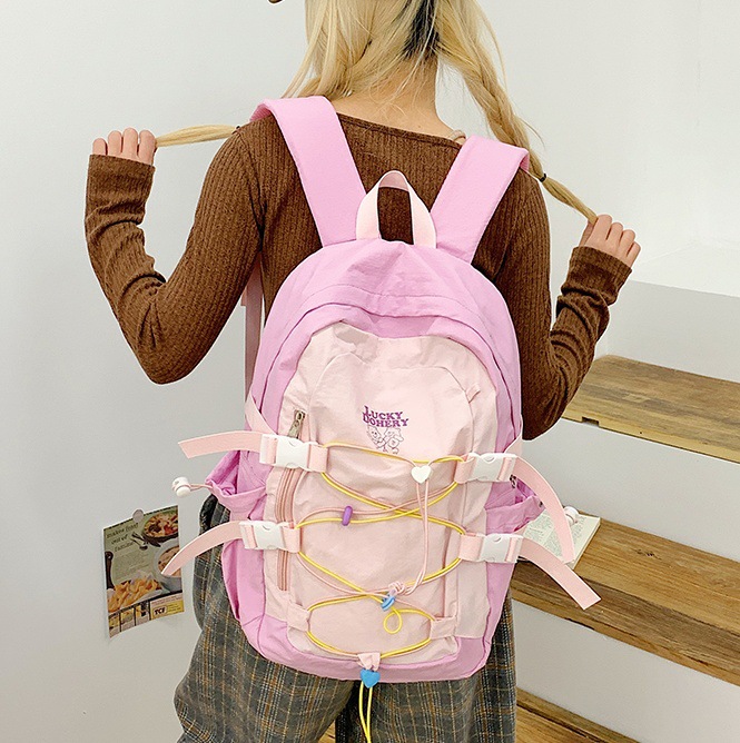 College-style large-capacity color-blocking schoolbag for junior high school students, girls' high school students' fresh and clean backpack, and cute backpack for young girls full figure