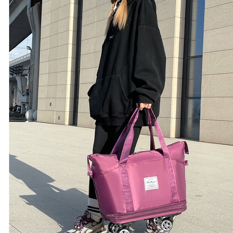 New swivel wheel travel bag, large-capacity hand-held luggage bag, dirt-resistant and durable for going out, three-pocket fitness bag details Picture