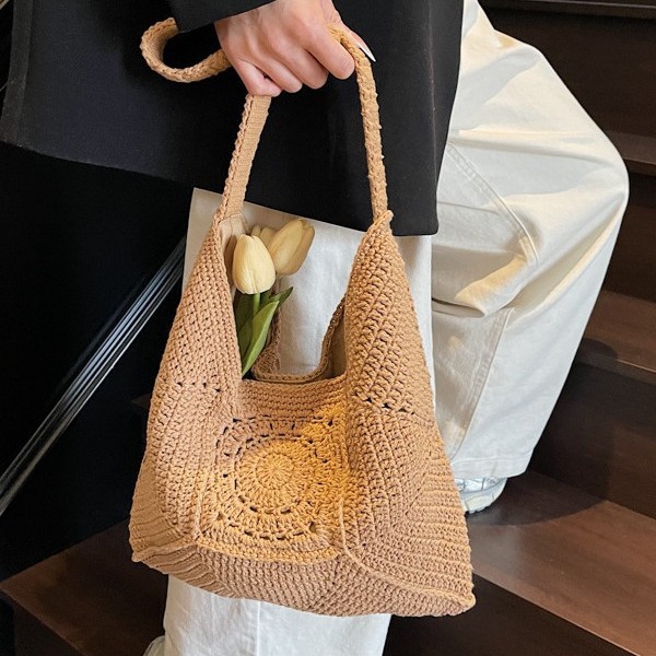 New woven bag for women 2025 Summer, single-shoulder beach bag, versatile beach bag, forest-style cotton rope woven bag for women Specification drawing