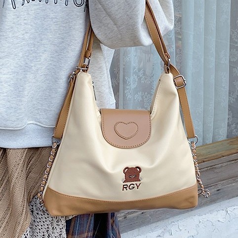 New cute bear large-capacity handbag, commuter single-shoulder crossbody bag, color-blocking casual backpack, school style full figure
