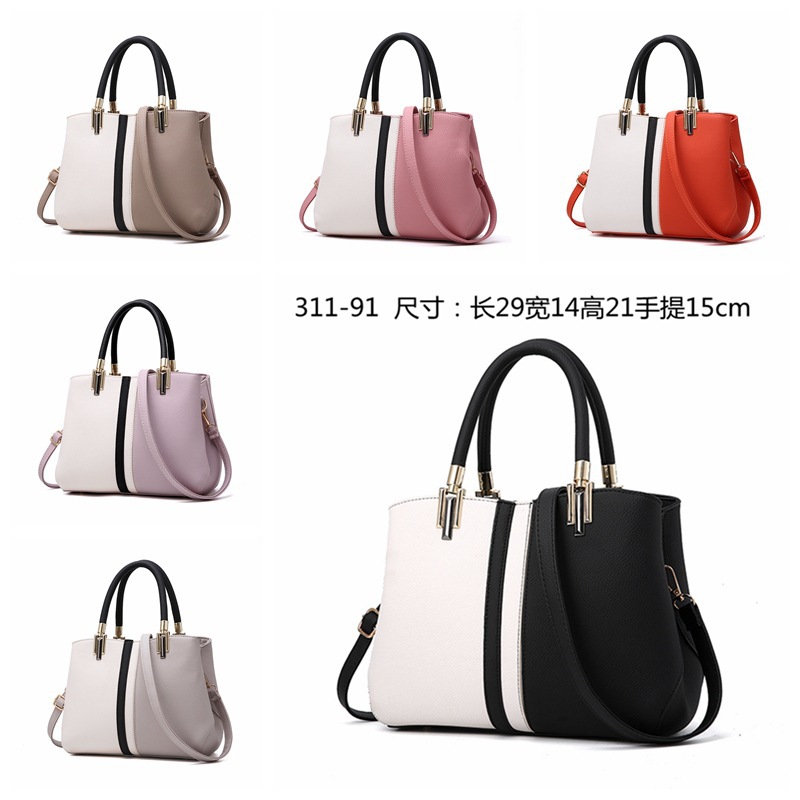 2022 New color block large bag for foreign trade, trendy and fashionable single-shoulder large capacity handbag, casual PU leather women's bag Item Picture