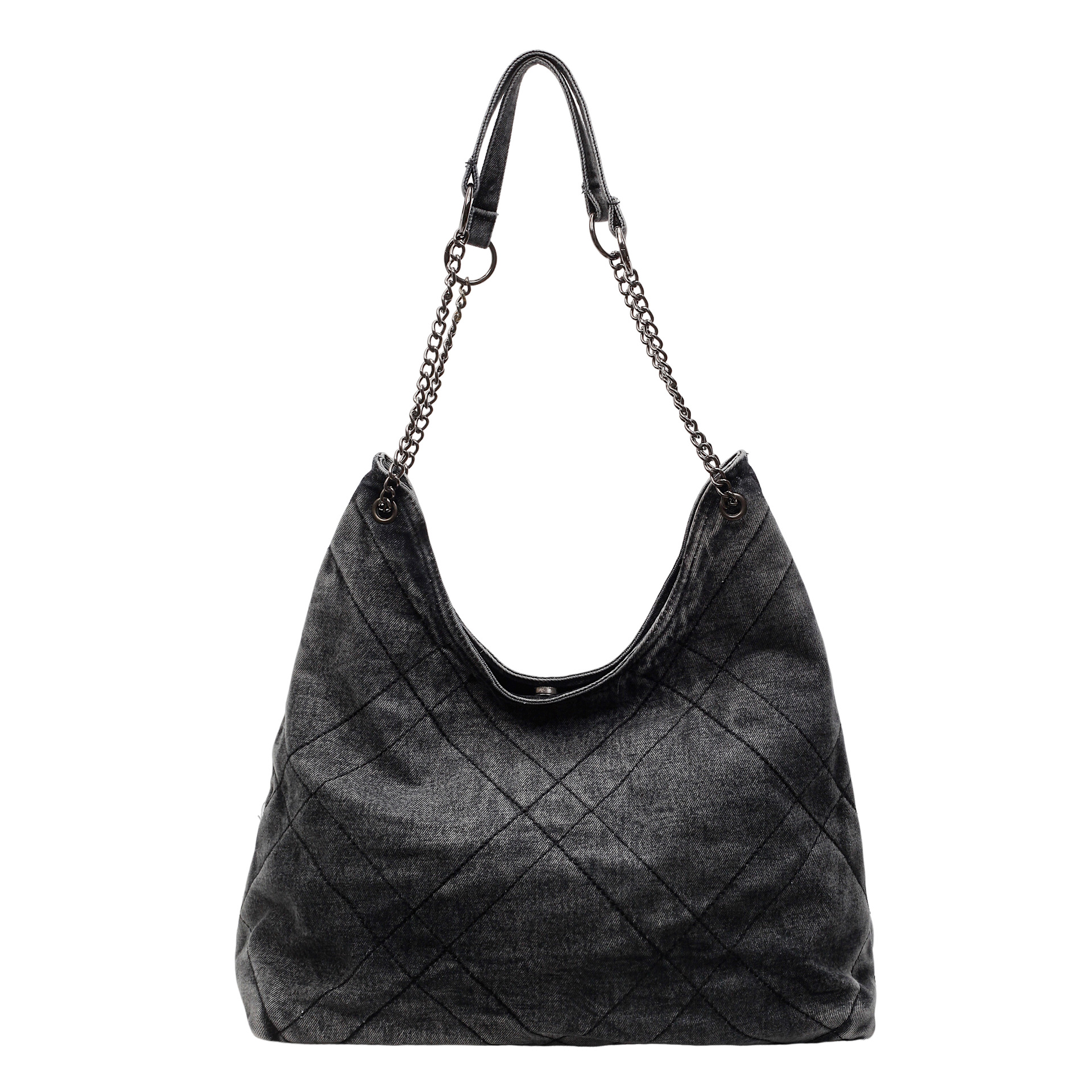 Simple, new retro denim bag, diamond-shaped chain crossbody bag, single-shoulder large-capacity crossbody bag, student tote bag Item Picture