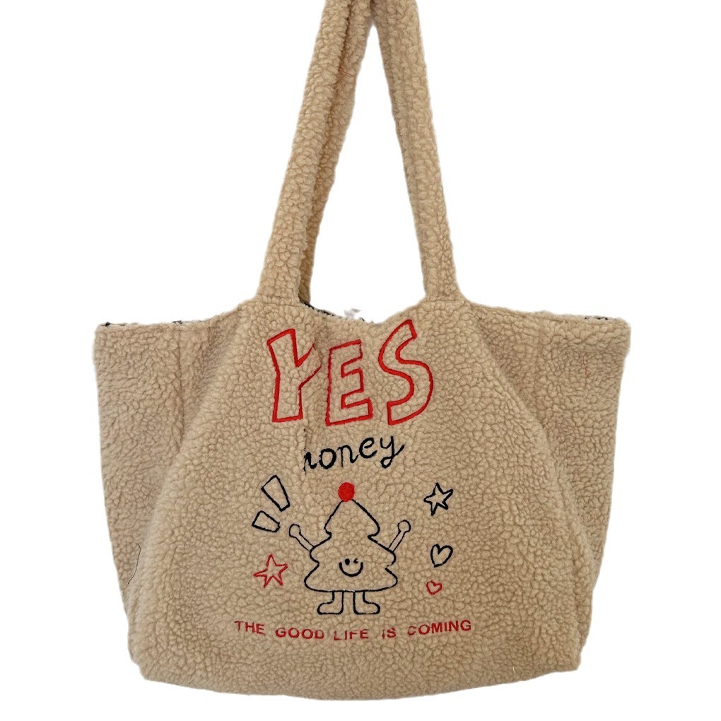 Autumn and winter Lamb plush tote bag for women 2024 New style, cute large-capacity single-shoulder bag, versatile for commuting to school Item Picture