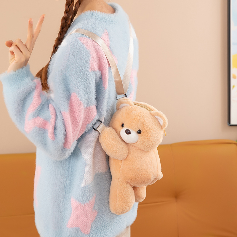 Cartoon bear Papa bag, plush toy crossbody bag, 2024 new style personalized backpack, girlish birthday gift Specification drawing