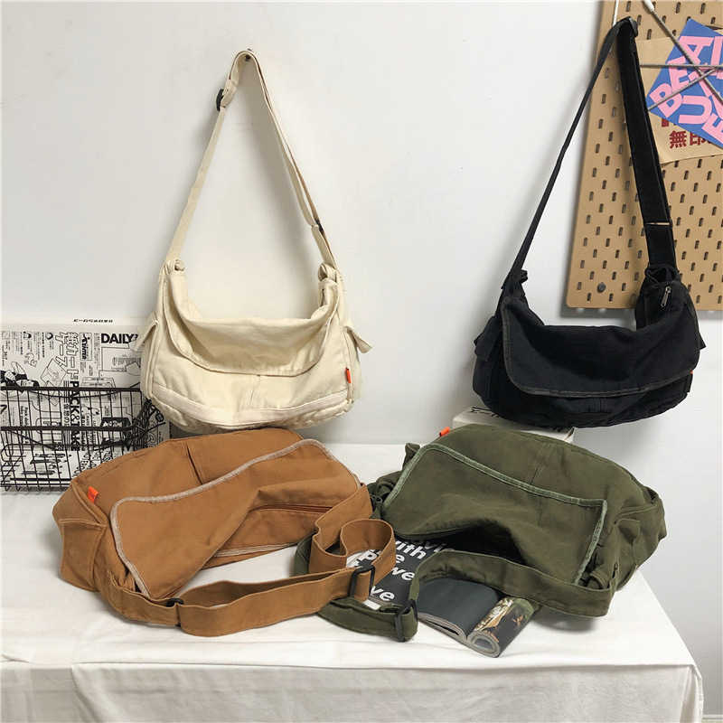 Japanese-style washed canvas crossbody bag, female casual college student cloth bag, single-shoulder bag for class, large-capacity canvas bag, backpack Specification drawing