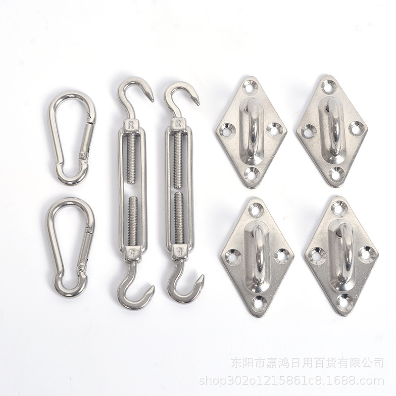 Rainproof sunshade net canvas accessories, stainless steel rhombus door buckles, flower orchid screws, spring buckles, black clips, pull ropes Item Picture