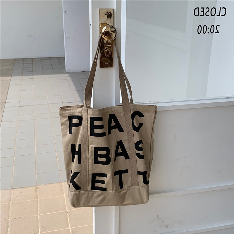 【 In Stock 】1941 letter canvas bag, ins laid-back style single-shoulder cloth bag, women's Korean style large capacity tote bag Item Picture