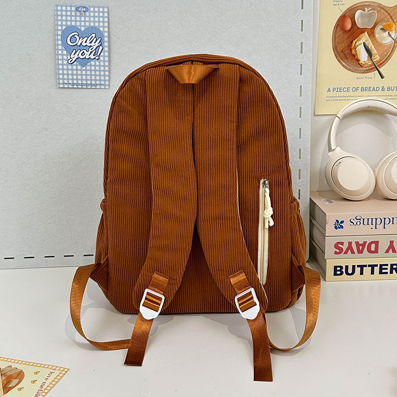 Cute corduroy schoolbag for junior high school girls, Ins-style backpack for primary school girls, new travel backpack for 2024 autumn and winter Specification drawing