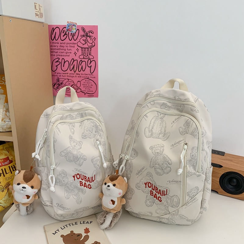 Cross-border bear print schoolbag for junior high school girls and senior high school students, high appearance level, niche design sense, lightweight backpack for female students Application Scenario