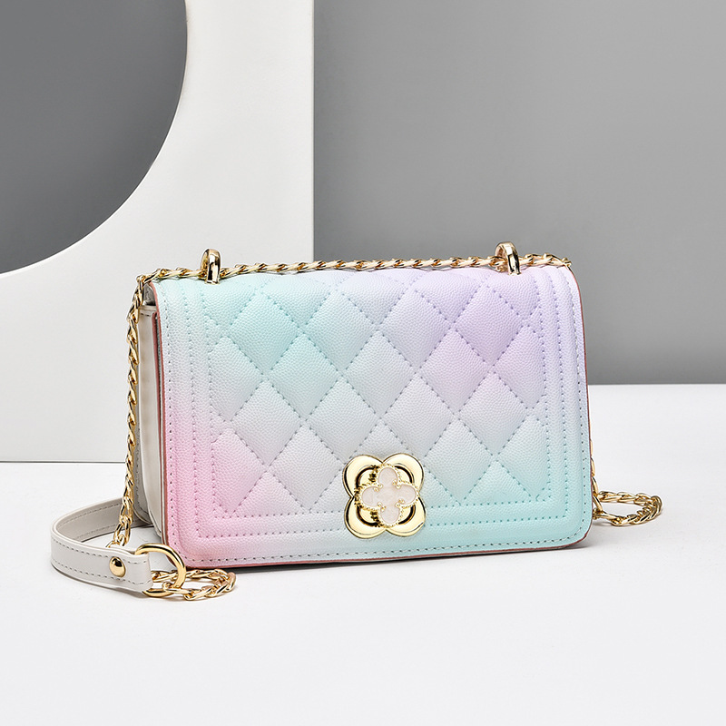 Colorful bag for Women 2022 Korean version New fashion diamond-shaped little Chanel style women's small square bag chain single-shoulder crossbody bag full figure