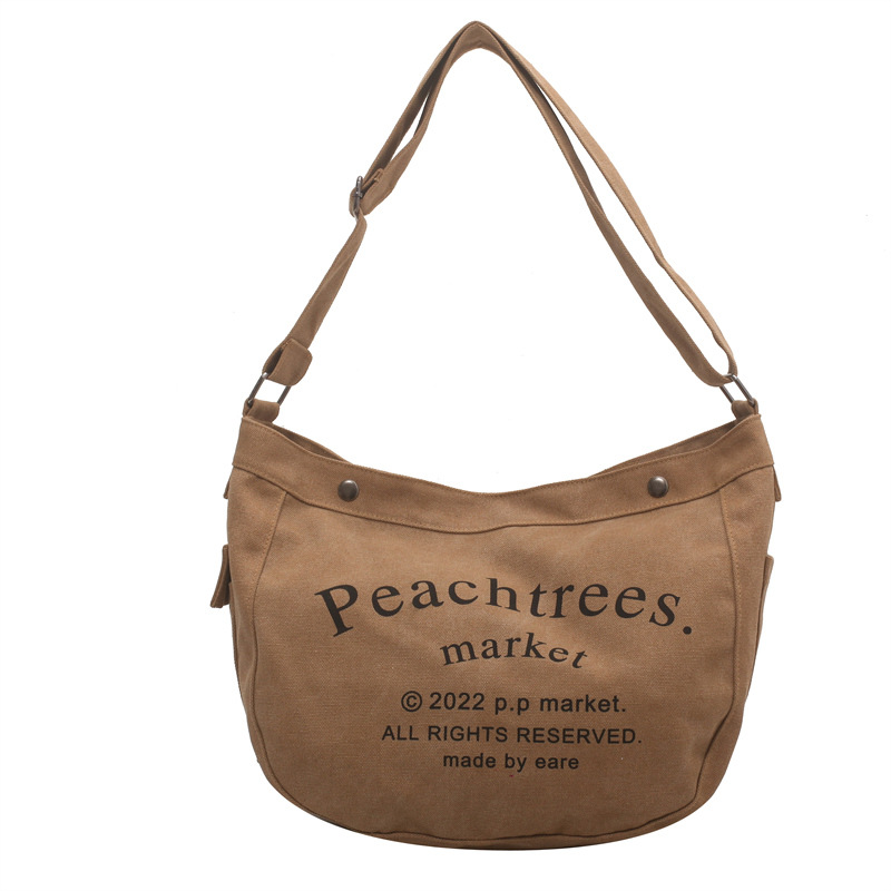 2022 New large-capacity canvas bag for women, simple single-shoulder bag with letter print, laid-back style, retro Korean style women's bag Item Picture