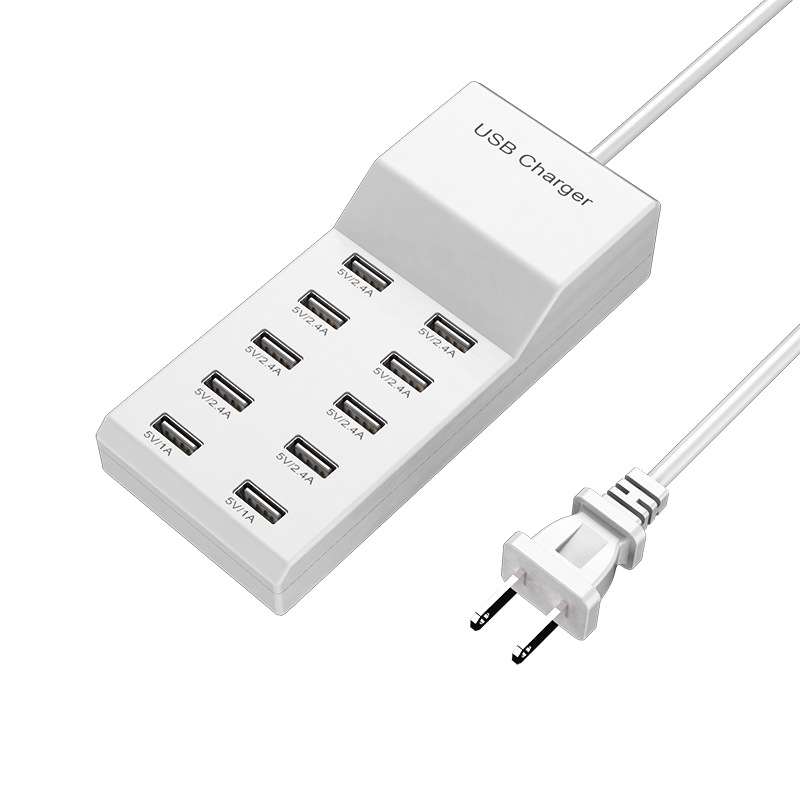 Cross-border best-selling multi-port charger, USB multi-port mobile phone charging power strip, 10-port 50W charging station fast charging manufacturer Item Picture