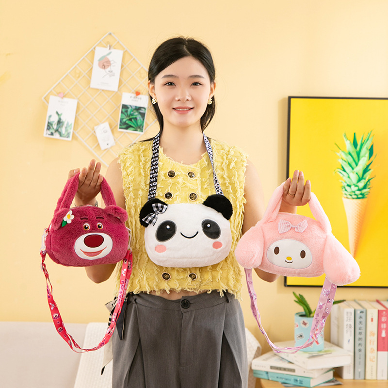 New cartoon bags, student shoulder bags, cute plush toy handbags, panda strawberry bear bags, factory direct sales Application Scenario