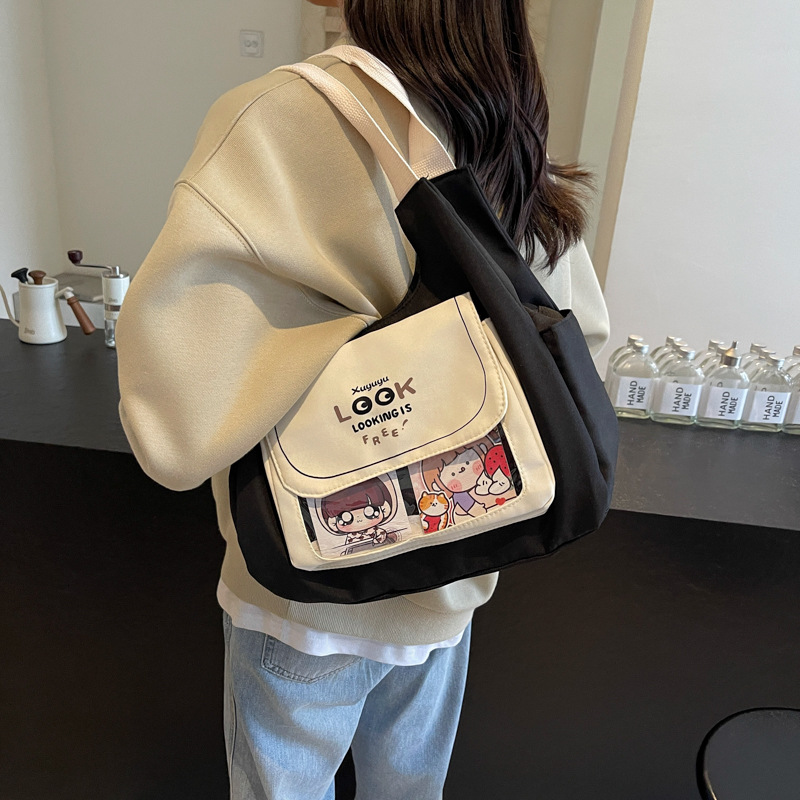Soft girl hand-held canvas bag for girls, new cute single-shoulder bag, tote bag, large-capacity schoolbag for class details Picture