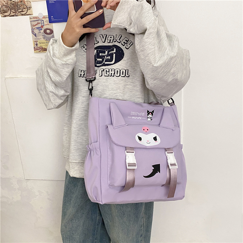 Cute Japanese and Korean cartoon single-shoulder bags, crossbody tote bags, class tutorial bags for junior high school, senior high school and college students, canvas bags Specification drawing