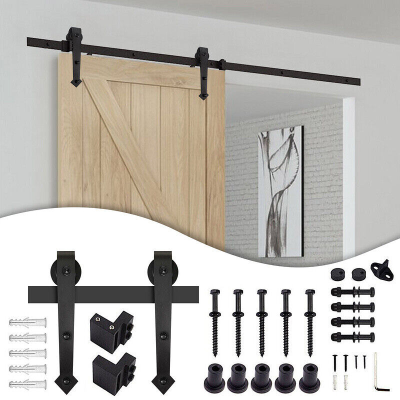 Amazon cross-border American sliding barn door track, hanging rail, carbon steel guide rail, retro sliding door, wooden door, household sliding rail details Picture