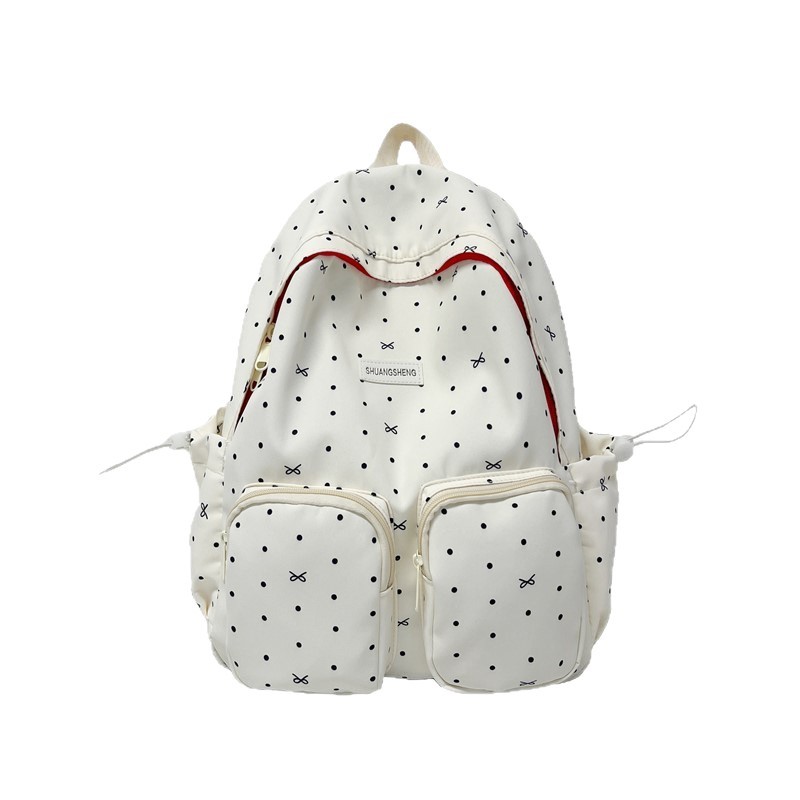 A new style of forest-themed backpack for college students, a sweet and cute polka dot backpack with large pockets and versatile versatility Item Picture