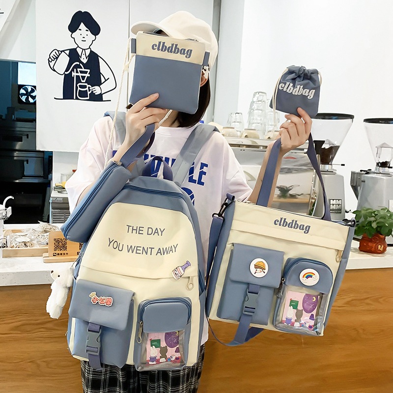 High school boys and girls' large-capacity schoolbag 2024 New Korean version ins junior high school style five-piece backpack set Specification drawing