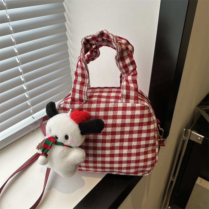 A trendy, stylish and fresh checkered 2024 new Korean-style stylish single-shoulder, crossbody and hand-carry small square bag for women full figure