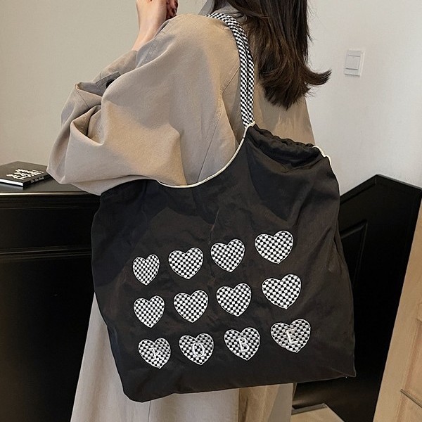 Spring 2025 new nylon embroidered eco-friendly shopping bags, large-capacity single-shoulder tote bags, women's bags, and fresh and clean bags details Picture