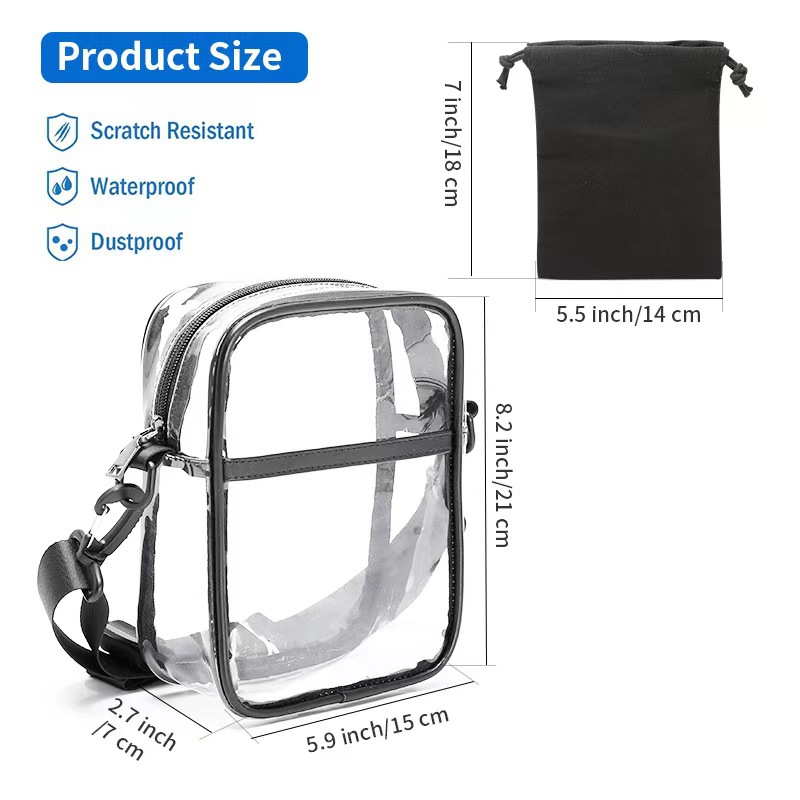 New men's transparent pvc single-shoulder crossbody bag, casual, simple, waterproof, multi-functional fitness visible backpack full figure
