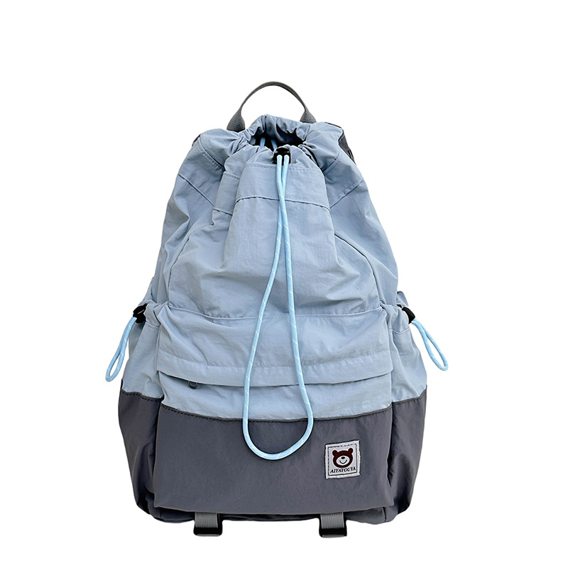 A new 2024 women's color-blocking ins lightweight, sporty, drawstring outdoor hiking bag with a large capacity and drawstring opening for travel Item Picture