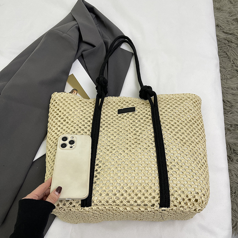 Summer's new versatile beach vacation straw woven bag, women's trendy hollowed-out handbag, woven single-shoulder tote bag Specification drawing