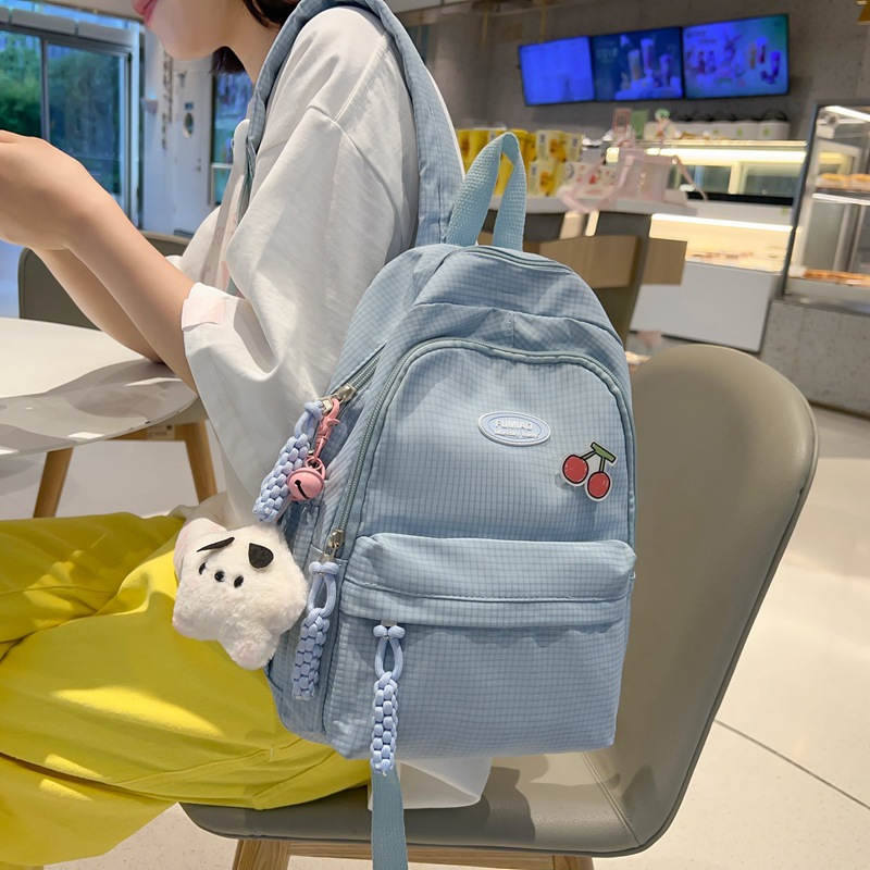 Summer new high-appearance-level girls' schoolbag, Japanese-style fresh and cute casual backpack, fine-checkered college students' backpack full figure