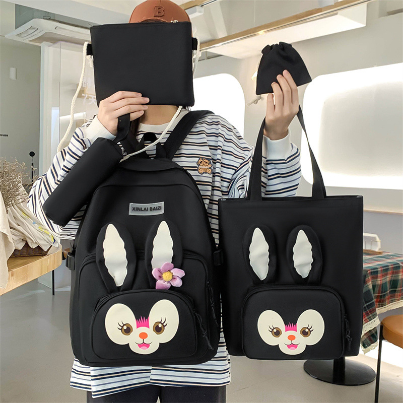 Cute and soft rabbit middle school schoolbag, college style, four-piece set of backpack for junior and senior high school students, and primary school schoolbag Specification drawing