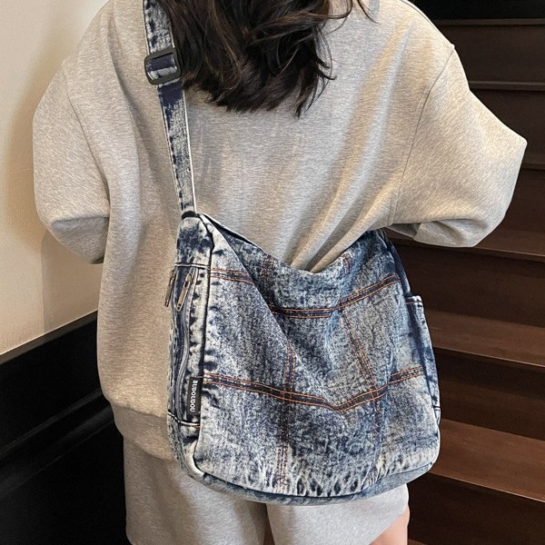 New Japanese and Korean ins minimalist denim bag, single-shoulder bag, crossbody bag, fabric bag, student large-capacity women's bag, tote bag full figure