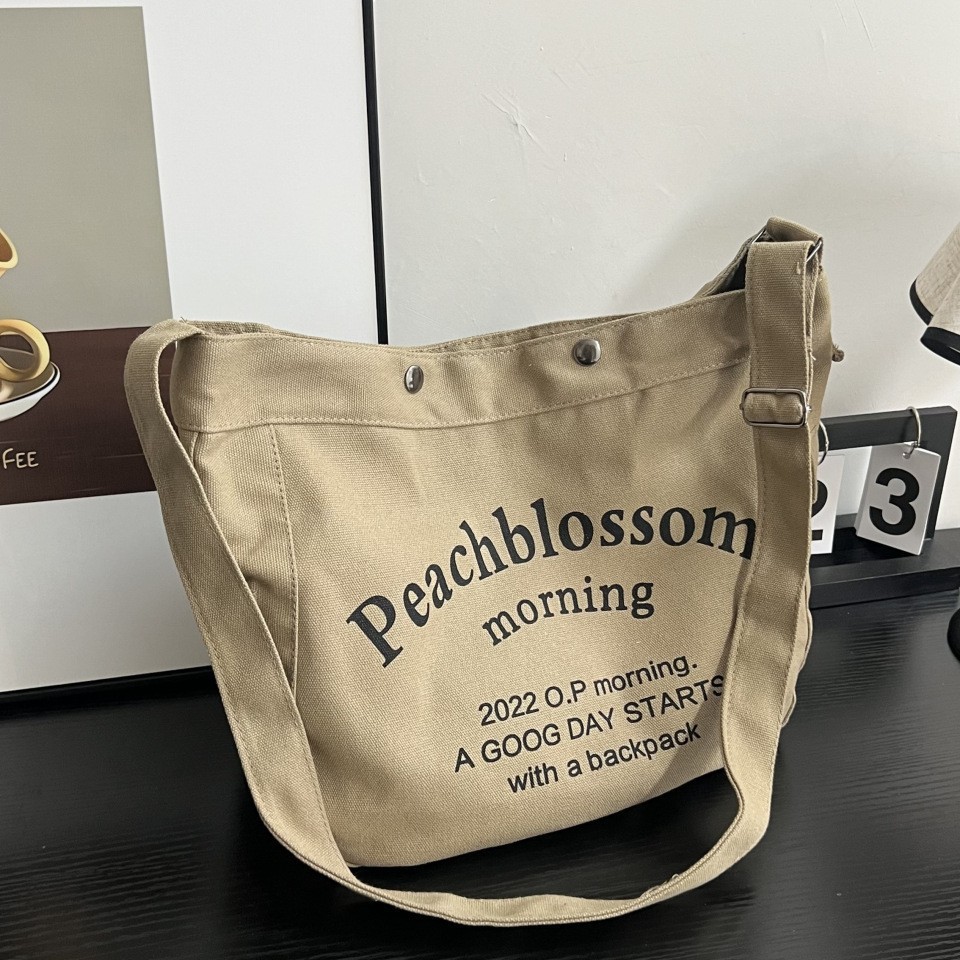 Casual canvas bag for women, 2025 new style, trendy American retro single-shoulder bag, large-capacity student class book tote bag Specification drawing
