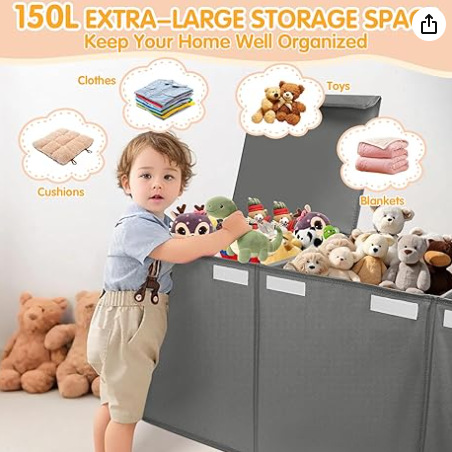 Children's toy storage, doll storage box, foldable, portable, large-capacity, compartment-divided storage box, organizing box details Picture