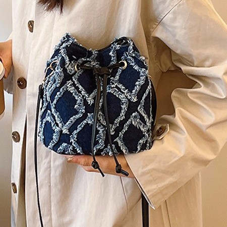 Denim diamond-patterned fashionable and casual single-shoulder bag for women, 2025 new style, personalized small change bag, trendy underarm bag Specification drawing