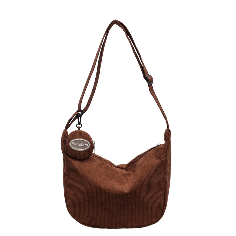 This corduroy bag features a laid-back and simple Japanese artistic style, a single-shoulder crossbody, and a casual Korean-style simple striped velvet underarm bag Item Picture