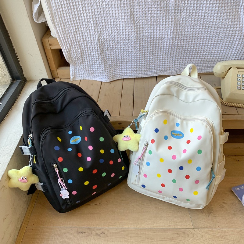 Korean polka dot printed dopamine backpack, cute and sweet student schoolbag, junior high school and senior high school campus travel backpack full figure