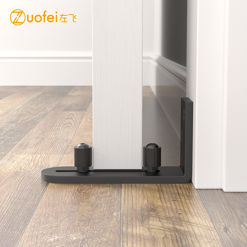 New black double-wheel bearing ground and wall guides for American barn door sliding door stoppers sold directly from the factory full figure