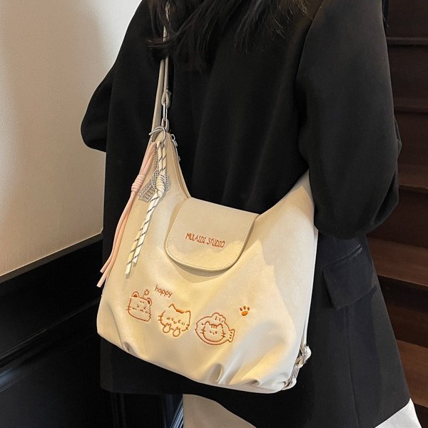 Spring and summer popular cute tote bags for women, 2025 new large-capacity single-shoulder bag, niche commuting backpack full figure