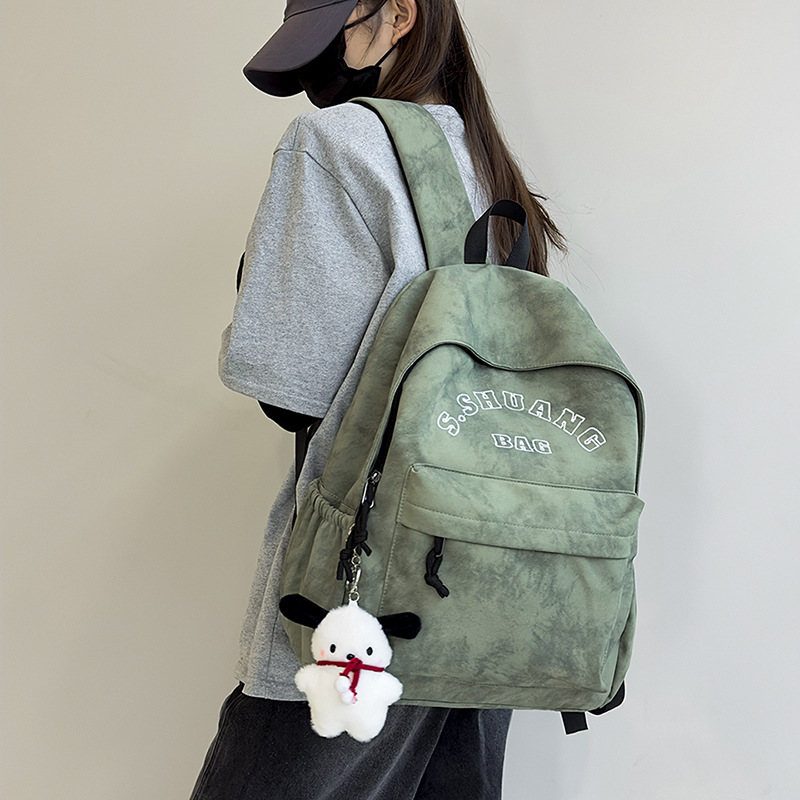 Korean InS-style solid color letter backpack 2025, Japanese Harajuku simple and versatile college student schoolbag for women details Picture