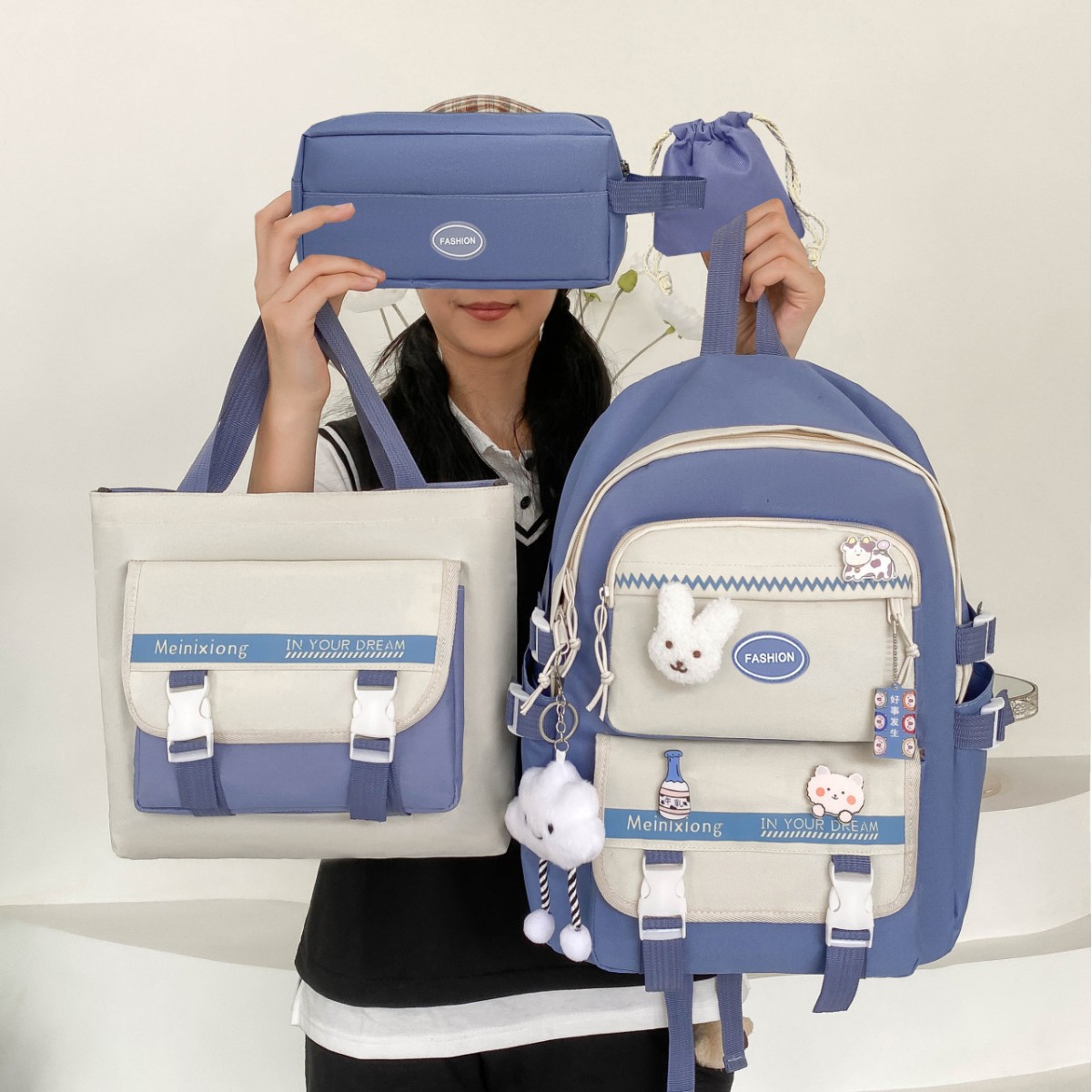 2025 New casual large-capacity nylon single-shoulder bag, trendy ins crossbody bag, cute girls' tutorial bag, stationery bag Specification drawing