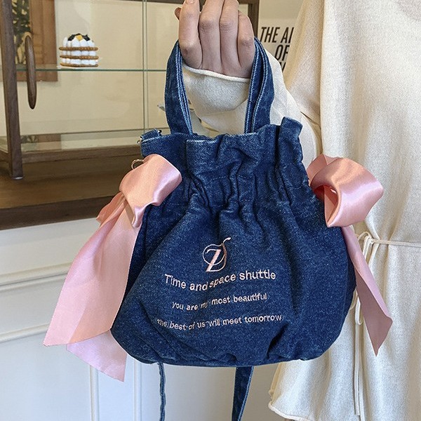 Sakura fan with a fresh and light bucket bag, cute girl with a bow, single-shoulder bag, and a large capacity handbag Specification drawing