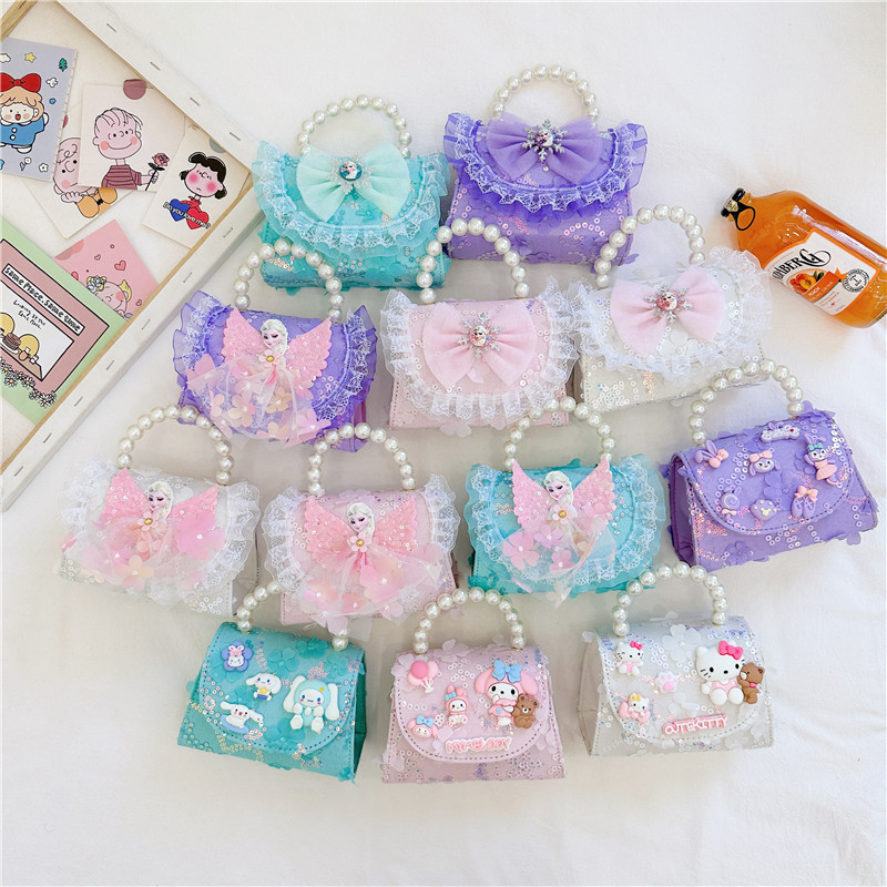 Children's bags, fashionable princess pearl handbags, cute little girl coin purtheses, stylish girls' single-shoulder crossbody bags full figure