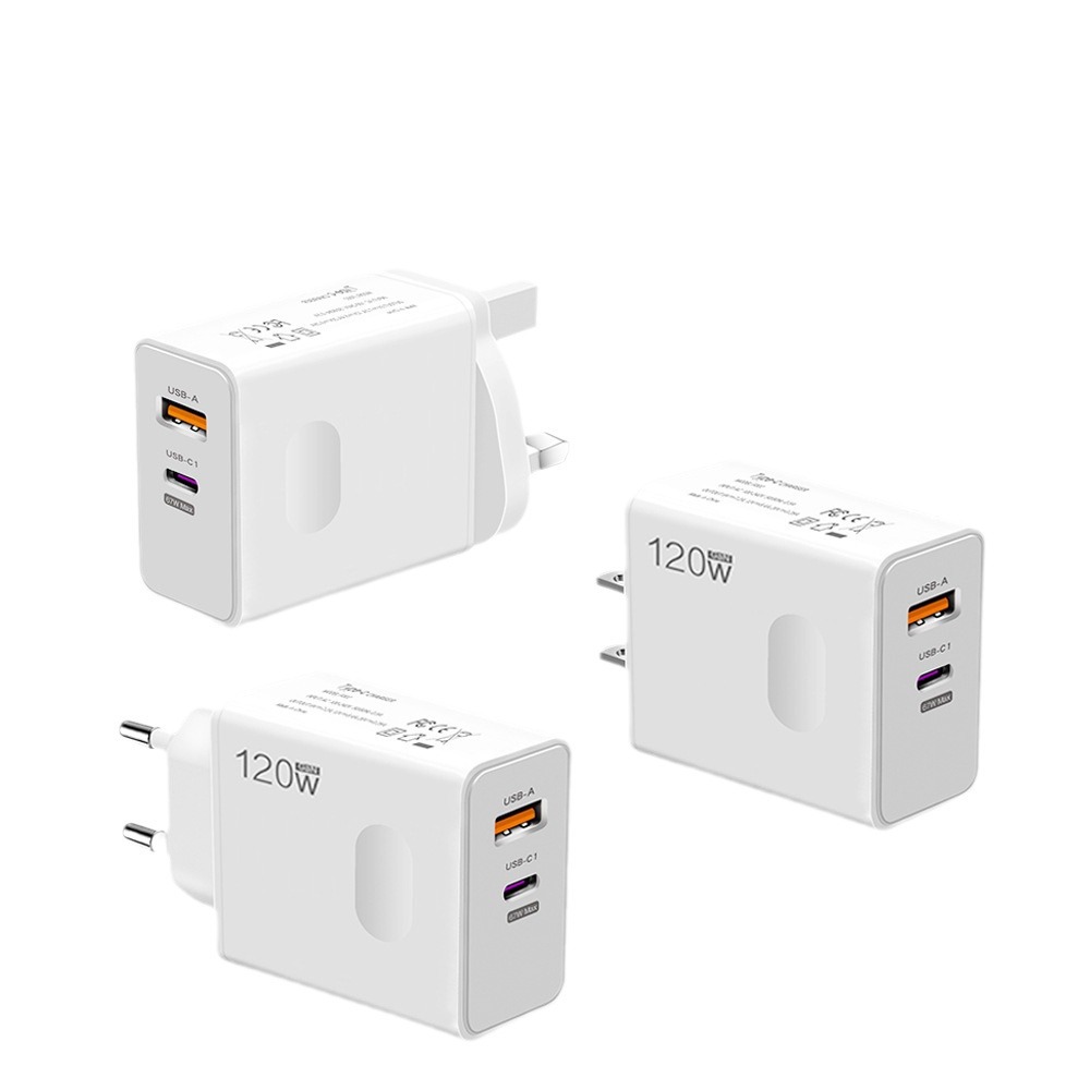 120W super fast charging flash charging European and American standard mobile phone charger, suitable for Apple 15, Huawei and Xiaomi charging heads Item Picture